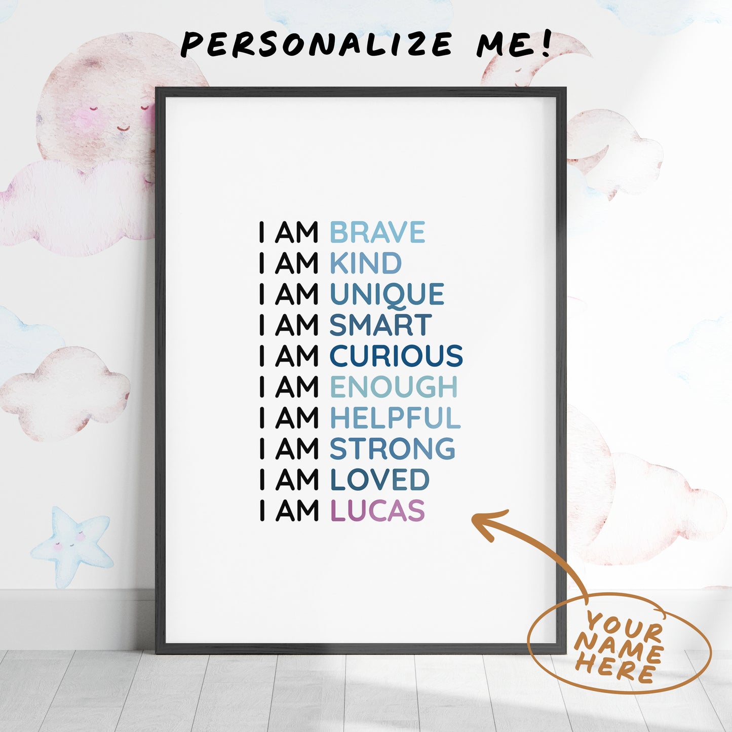 Magic Mindset Affirmations Blue ~ Black Framed Print