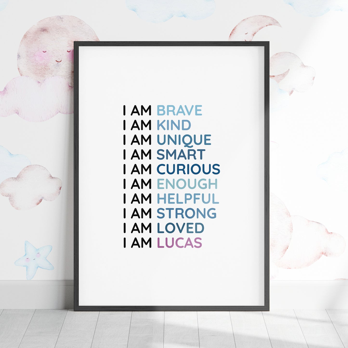 Magic Mindset Affirmations Blue ~ Black Framed Print