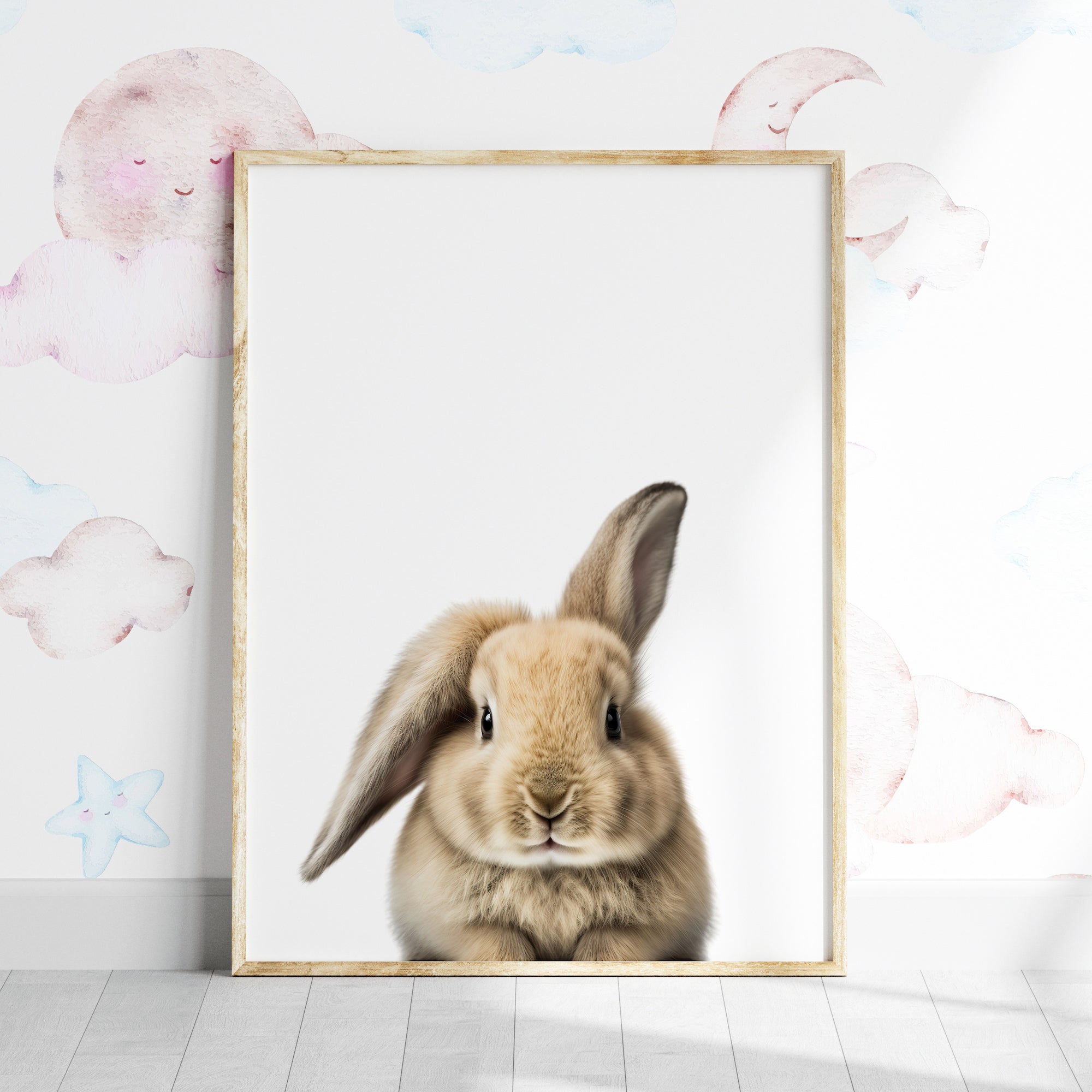 Baby Rabbit Portrait Print – Colorful Kiwi - Custom Wall Art