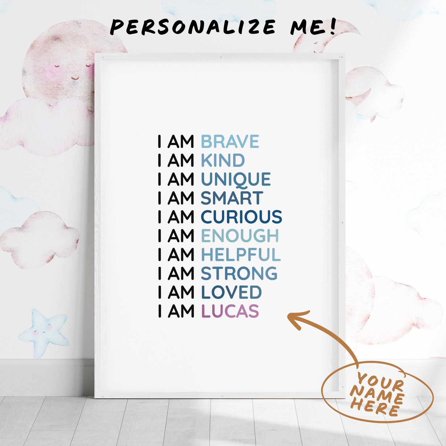 Magic Mindset Affirmations Blue ~ White Framed Print