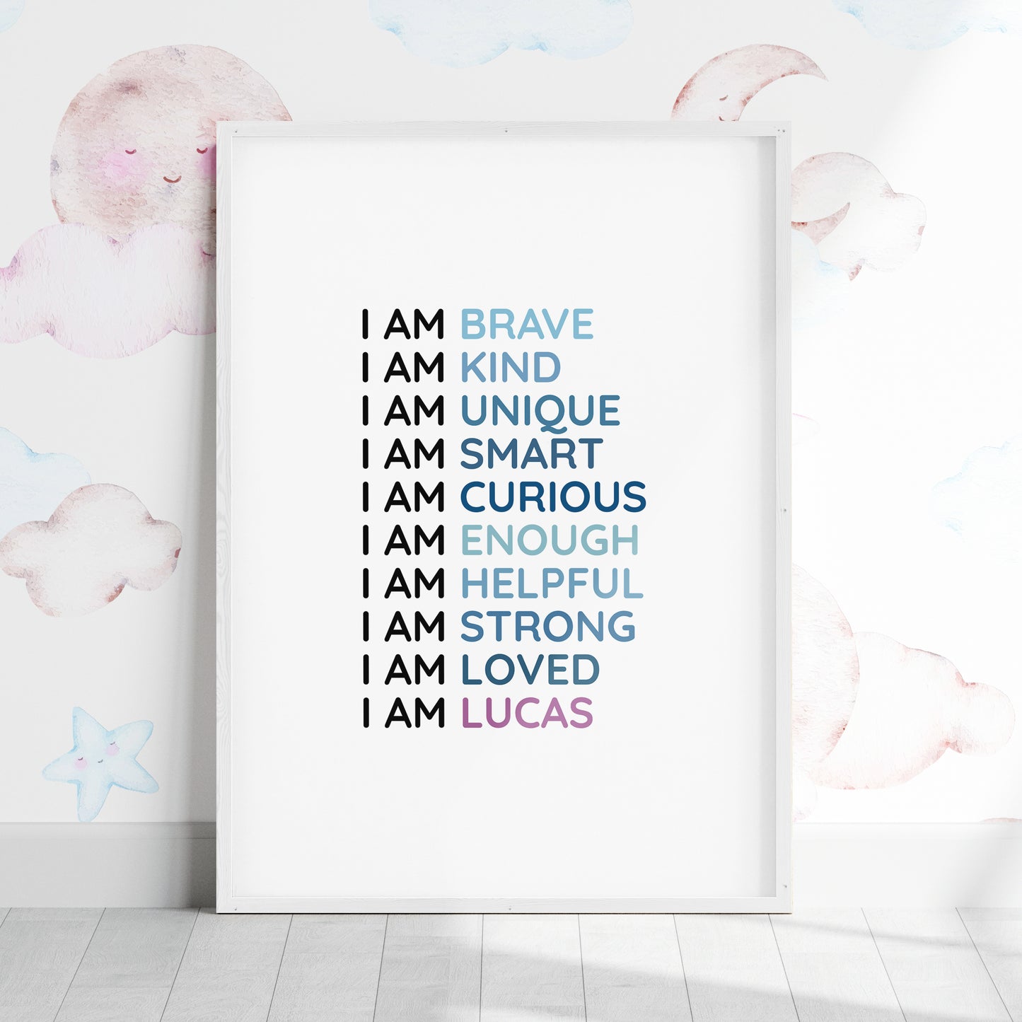 Magic Mindset Affirmations Blue ~ White Framed Print