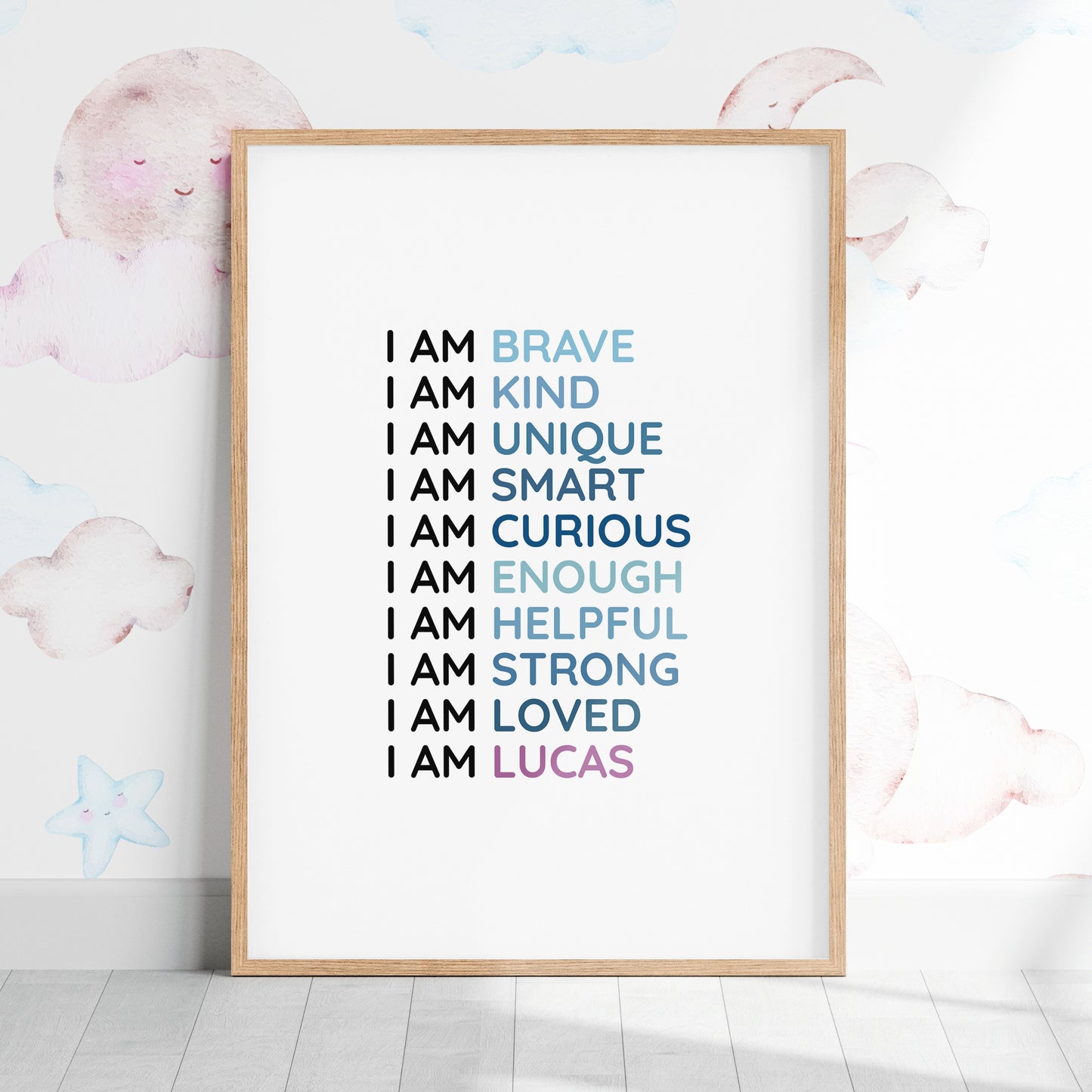 Magic Mindset Affirmations Blue ~ Wood Framed Print